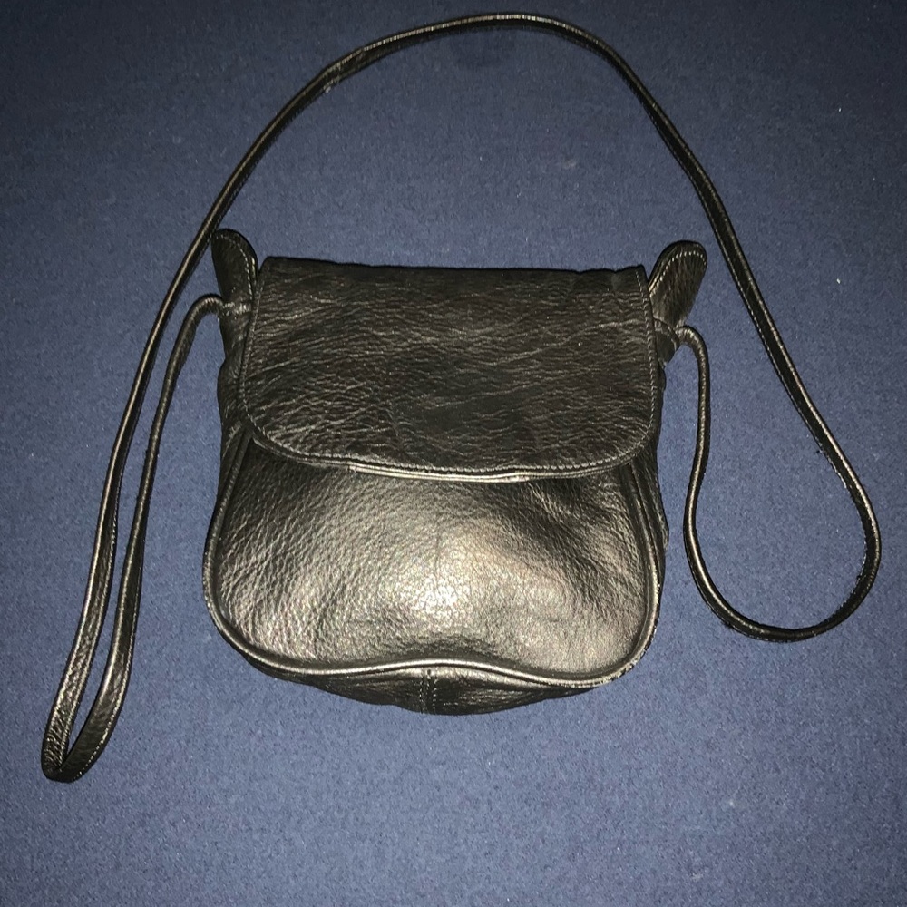 Black leather crossbody purse.